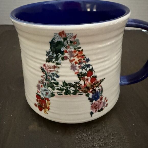 Nathalie Lete Anthropologie Monogram Letter "A" Coffee Mug Floral Initial 12oz - Picture 2 of 5